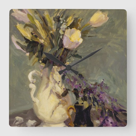 黒および金ゴールド スクエア壁時計 (正面)