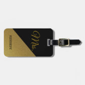 黒および金ゴールドMrs.Brideの新婚者 ラゲッジタグ (正面横)