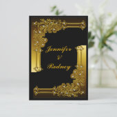 黒および金ゴールドRSVPの結婚式招待状 出欠カード (スタンド正面)