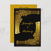 黒および金ゴールドRSVPの結婚式招待状 出欠カード (正面/裏面)