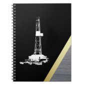 黒および金属の白い掘削装置のシルエット ノートブック (正面)