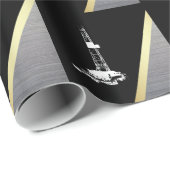黒および金属の白い掘削装置のシルエット ラッピングペーパー (ロールコーナー)