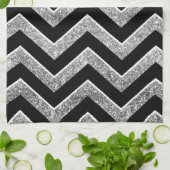 黒および銀のきらびやかなシェブロン キッチンタオル (折り畳み)