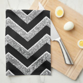 黒および銀のきらびやかなシェブロン キッチンタオル (四つ折り)
