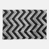 黒および銀のきらびやかなシェブロン キッチンタオル (横)