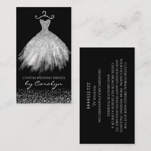 黒および銀のきらびやかな裁縫婦の名刺 名刺 (正面/裏面)