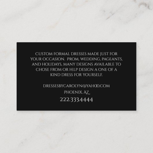 黒および銀のきらびやかな裁縫婦の名刺 名刺 (裏面)