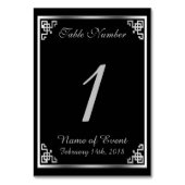 黒および銀のエレガントなテーブル数カード テーブルナンバー (裏面)