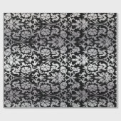 黒および銀のダマスク織のエレガントな結婚式 ラッピングペーパー (フラット)