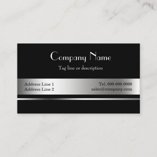 黒および銀の金属名刺のテンプレート 名刺 (正面)