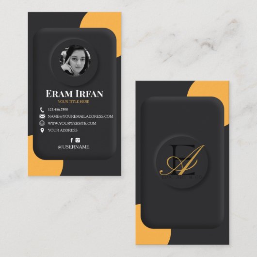 黒および黄エレガント色の3D名刺 名刺 (正面/裏面)