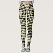 黒およびCream Pied De Poule Houndstooth レギンス (正面)