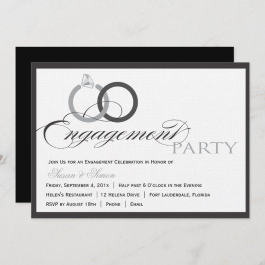 黒およびWhitemScriptの婚約パーティの招待状 招待状 (正面/裏面)