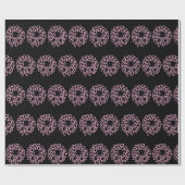 黒お洒落とピンクのクリスマスリースパターン ラッピングペーパー (フラット)