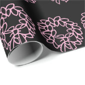 黒お洒落とピンクのクリスマスリースパターン ラッピングペーパー (ロールコーナー)