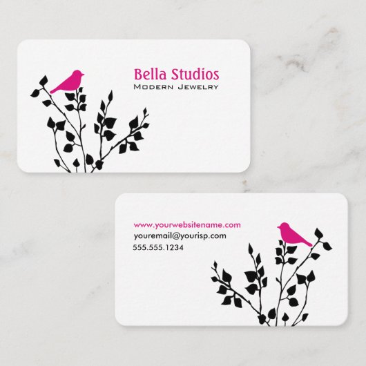 黒お洒落とピンクの鳥 名刺 (正面/裏面)