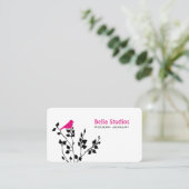 黒お洒落とピンクの鳥 名刺 (スタンド正面)