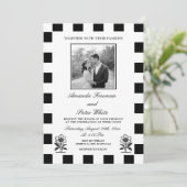黒お洒落と白のフォトチェッカーボ結婚ード 招待状 (スタンド正面)