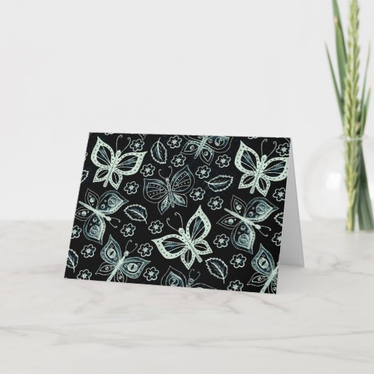 黒お洒落と白の蝶のノートカ空白のード シーズンカード (正面)