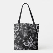 黒お洒落と白の蝶のパターン トートバッグ (裏面)