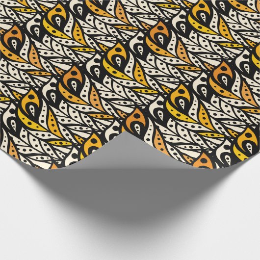 黒お洒落と金ゴールドの孔雀の羽模様 ラッピングペーパー (角)