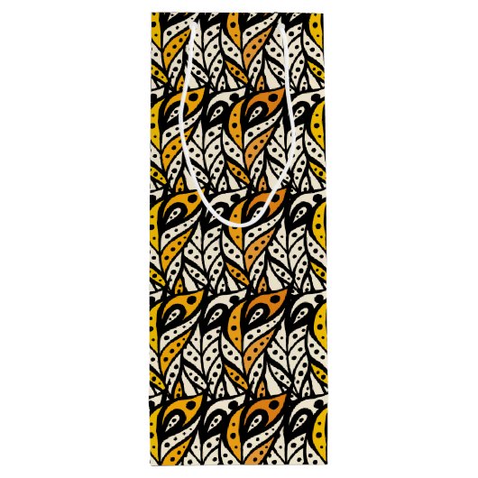 黒お洒落と金ゴールドの孔雀の羽模様 ワインギフトバッグ (裏面)