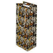 黒お洒落と金ゴールドの孔雀の羽模様 ワインギフトバッグ (正面アングル)