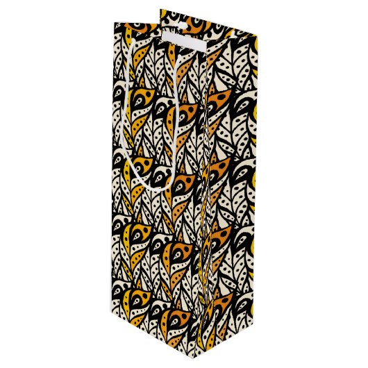 黒お洒落と金ゴールドの孔雀の羽模様 ワインギフトバッグ (正面アングル)