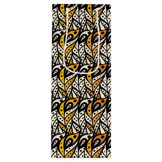 黒お洒落と金ゴールドの孔雀の羽模様 ワインギフトバッグ (正面)