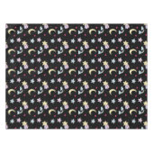 黒お洒落に浮かぶ月、星、雲のパターン テーブルクロス (正面(横))