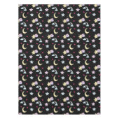 黒お洒落に浮かぶ月、星、雲のパターン テーブルクロス (正面)