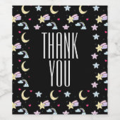 黒お洒落に浮かぶ月、星、雲のパターン ワインラベル (シングルラベル)