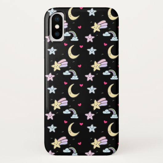 黒お洒落に浮かぶ月、星、雲のパターン Case-Mate iPhoneケース (裏面)