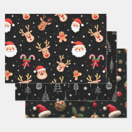黒お洒落のクリスマス ラッピングペーパーシート