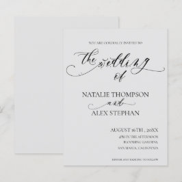 黒お洒落エレガント・白のスクリプ結婚ト インビテーションポストカード