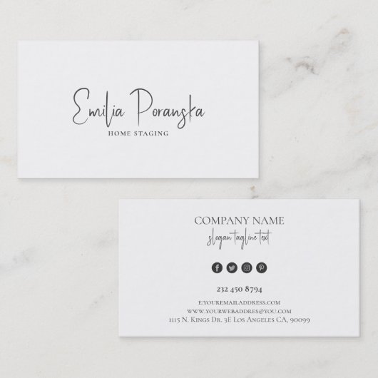 黒お洒落カスタムタイポグラフィオン白 名刺 (正面/裏面)