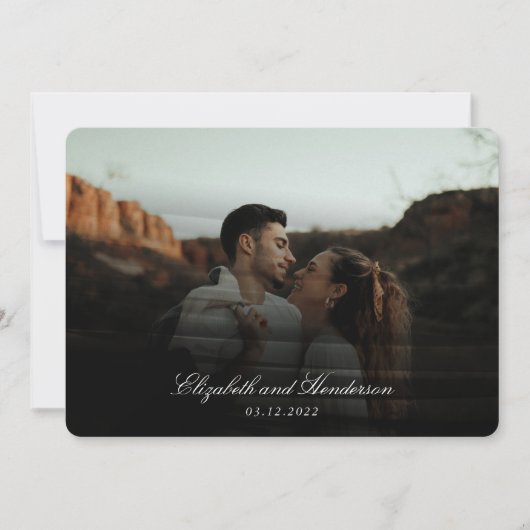 黒お洒落タイポグラフィフォト結婚ズ 招待状 (正面)