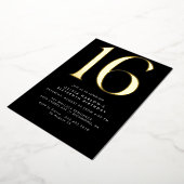 黒お洒落モダンと金ゴールド |クール第16誕生日 箔招待状 (回転した状態)