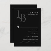 黒お洒落幾何学的ウェディングRSVPカード 出欠カード (正面/裏面)