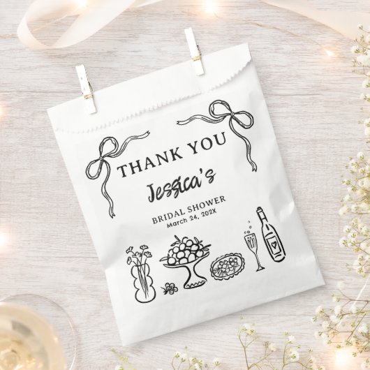 黒お洒落手引きブライダルシャワー紙 フェイバーバッグ (クリップ留めされた状態)