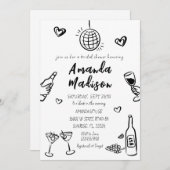 黒お洒落手引きワインブライダルシャワー 招待状 (正面/裏面)