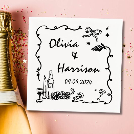 黒お洒落手引き結婚の スタンダードカクテルナプキン