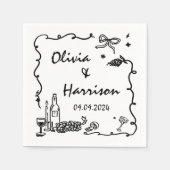 黒お洒落手引き結婚の スタンダードカクテルナプキン (正面)