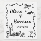 黒お洒落手引き結婚の ワインラベル (シングルラベル)