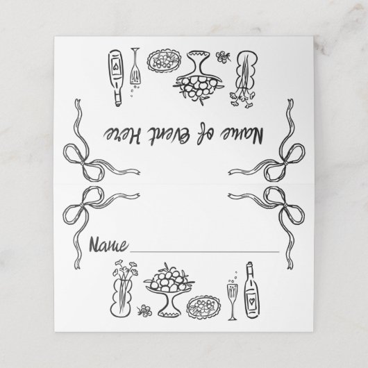 黒お洒落手描きブライダルシャワー プレイスカード (外部開封)