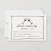 黒お洒落手描きヴィンヤ結婚ード 出欠カード (正面)