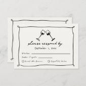 黒お洒落手描きヴィンヤ結婚ード 出欠カード (正面/裏面)