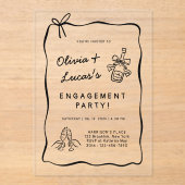 黒お洒落手描き婚約パーティ アクリル招待状 (正面)