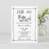 黒お洒落手描き40歳の誕生日 招待状 (スタンド正面)