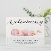 黒お洒落文字の写真の誕生のお知らせ 案内状 (スタンド正面)